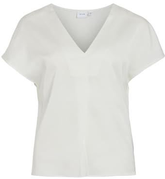 Vila Damen Viellette V-Neck S/S Satin Top-Noos Kurzarmbluse 14089239,Snow White,38