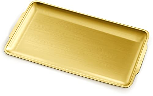 Edelstahl-Serviertablett, rechteckig, goldfarben, mit Griff, dekorativer Couchtisch, Ottomanenschale, 40 x 24 cm (Gold)