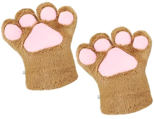 dressfan 1 Paare Plüsch Katzenpfoten Handschuhe Katzen Handschuhe Karneval Fasching Halloween Dress Up Zubehör,Frauen & Mädchen Neko Party Cosplay Kostüm Weihnachtsgeschenke,Braun