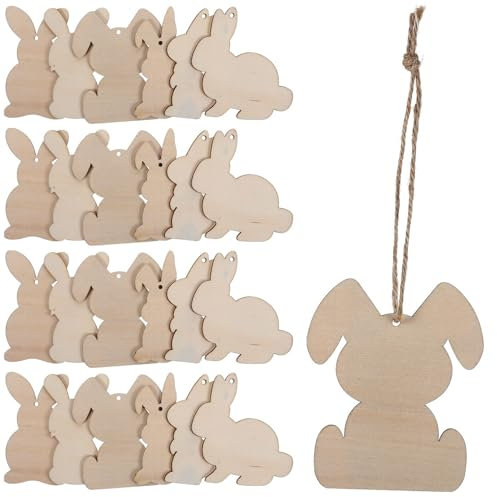 TOVINANNA 3sätze Holz Hasen Ausstecher Unvollendete Holzschneider Bastelsets Für Ostern Mit Schnüren Für Kreative Familienprojekte Und Dekoration