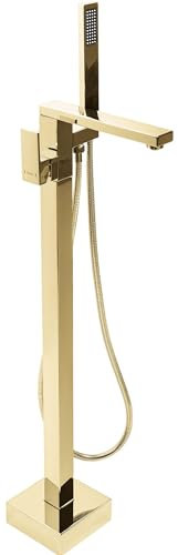 Rea TERY GOLD Freistehender Badewannenarmatur, Wasserhahn Badewanne Einhebel Wannenarmatur mit Handbrause Badarmatur aus Messing Mischbatterie (Gold)