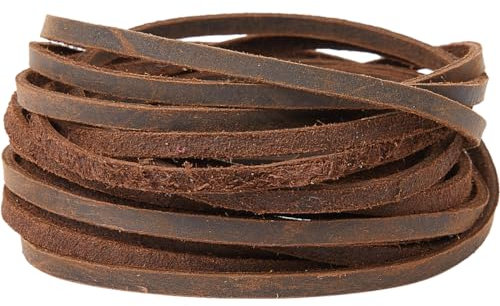 GORGECRAFT 5m x 4mm Cowhide Strings Flat Leather Cord 2mm Thick Genuine Leather Rope Braiding Thread for Bracelets Anklet Necklace Jewelry Making Keychains Boot Lace DIY Crafts, Saddle Brown