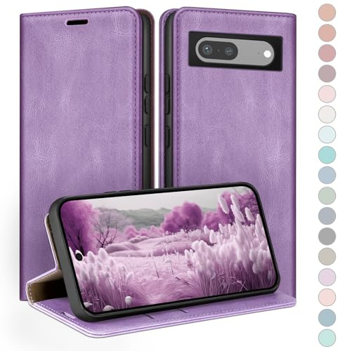 HUOUH für Google Pixel 8 5G Hülle mit RFID Schutzhülle aus Lederhülle Handyhülle,360 Grad Schutz Case,Kartenfach Leder ständer Handy hülle für Pixel 8 Klapphülle Wallet Cover Flieder Lila