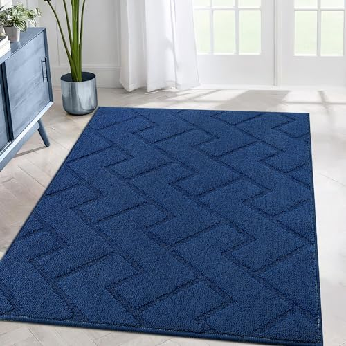 Biscpro Teppich Läufer,80x120cm Waschbarer rutschfest Schmutzfangmatte Teppich läufer für Eingangsbereich Wohnzimmer,Flur,Büro,Schlafzimmer,Küchen-Blau