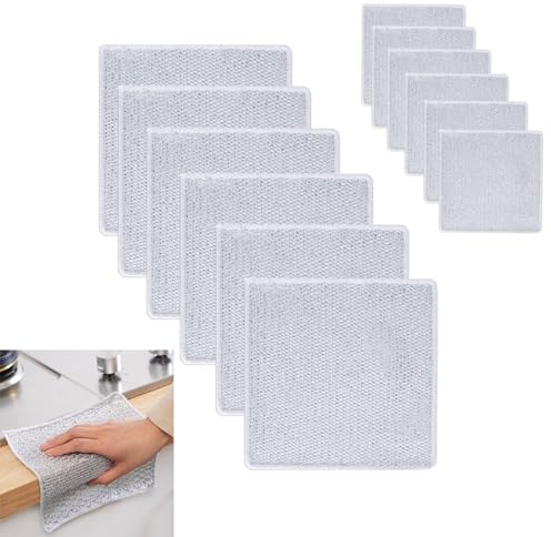 LIANRISES 12pcs Double Layer Wire Dishwashing Cloth Cleaning Cloths Double-Decker Non Scratch Wire Dishcloth Kitchen Supplies Multipurpose Dishwashing Rags for Wet and Dry