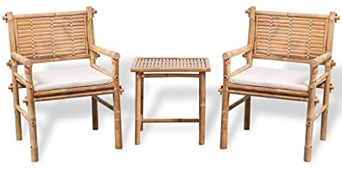 Makastle Bistroset 3-teilig, Balkonset Gartengarnitur mit Kissen, Outdoor Sitzgruppe für 2 Personen, Bistrotisch mit Gartenstühle, Gartenmöbel für Balkon, Bambus