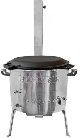 Utschak Set Timur Ø 45cm Edelstahl mit Kazan 15 Liter Grilldeckel-Pfanne