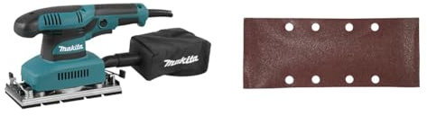 Makita BO3710 240V 1/3-inch Sheet Orbital Sander & P-31859 Orbital Sanding Sheets - Red