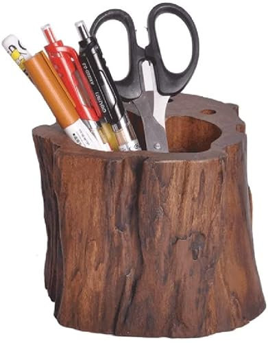Pot à crayons en bois de teck - Brosse à dents - Décoration de bureau - Organiseur de bureau rétro - Support élégant pour accessoires de bureau