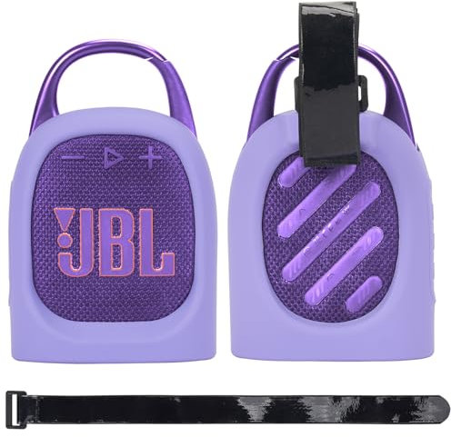MGZNMTY Portable Silicone Case for JBL Clip 5 Ultra Bluetooth Speaker with Removable Strap for Boat Bike Golf Cart (Purple)