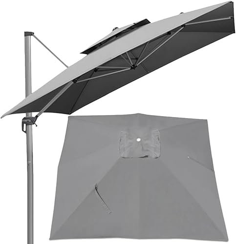 WPJBDS 10x10ft/3x3m Patio Umbrella Replacement Canopy Square Cantilever Umbrella Replacement Cover 2-Tier Top Cover Outdoor Market Patio Umbrella Canopy Cover(Color:Gray)