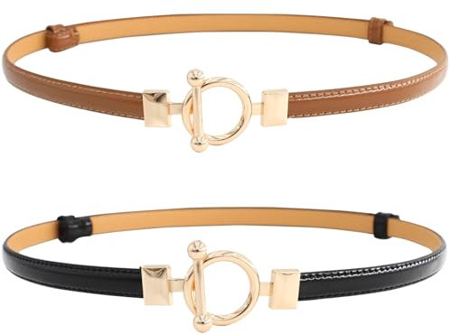 Kujinova Schmaler Taillengürtel für Damen, Damen Skinny Ledergürtel Verstellbarer, Dünner Gürtel Skinny Retro Taillengürtel Klassisch Dekorativen Gürtel für Jeans Hosen Kleider Mode Gürtel (A)