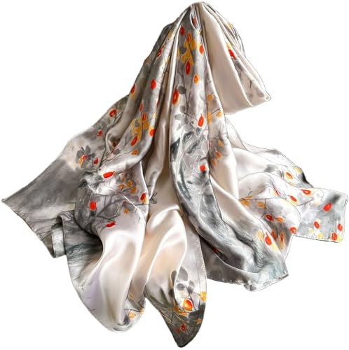 FAIRYGATE Seidenschal Damen Elegant Tücher für Damen Herren Blüte Muster Tuch Schals 180 x 90 cm Eleganter Schal Seidentuch Blumen aus Seide Designs Festliche Stola 88026