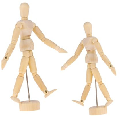 SEWACC 2stücke Holzfiguren Geschnitzt Mannequin Unfertige Holz Puppen Für Diy Handwerk Malerei Holz Puppe Modell