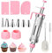 Icing Piping Kit Dessert Kuchen Dekorieren Set, Edelstahl Icing Piping Nozzle Cake Decorating Tools, 15 Stück DIY Frosting Backen Werkzeuge mit 6 Spritzgussdüsen und 3 Cremeschabern (rosa)