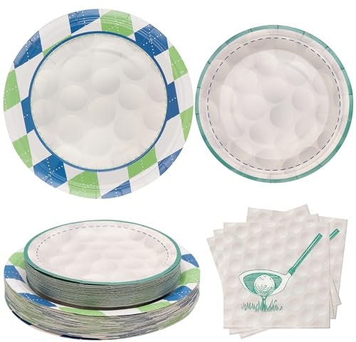RVXHUA 150PCS Golf Party Decorations- Disposable Plates and Napkins for 50 Guests, Golf Paper Tableware Supplies for Birthday Parties, Game Day, Team Events, and Golf-Themed Celebrations