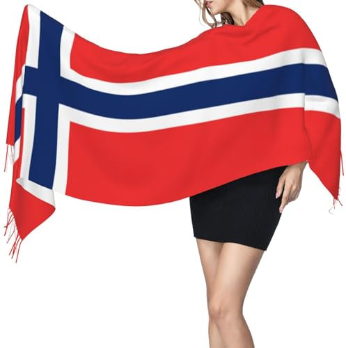 Norwegen Flagge Nordisch Schal Mit Quasten Klassisches Schal Für Frauen Mit Fransen Frühling Herbst Schal