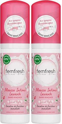 Femfresh - Mousse Intime Lavante, Spécial Règles, Sans Rinçage, Aux Extraits De Rose & Fleur De Coton, 50ml (Lot de 2)