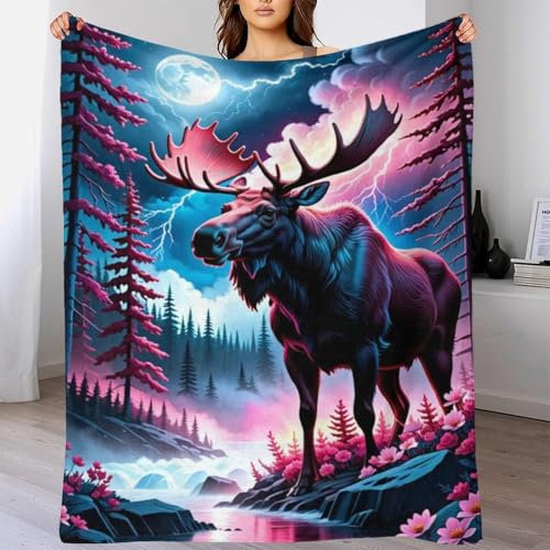 Fleece-Überwurfdecke mit Elch-Aufdruck für Erwachsene und Kinder, Bettdecke mit Filmmotiv, weiche, warme Mikrofaser-Bettwäsche für Bett und Couch, 127 x 152 cm