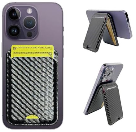 MEX iPhone Wallet with Adjustable Stand, Compatible with MagSafe Wallet, 3-4 Card Holder, Vegan Leather, Black Carbon Fiber