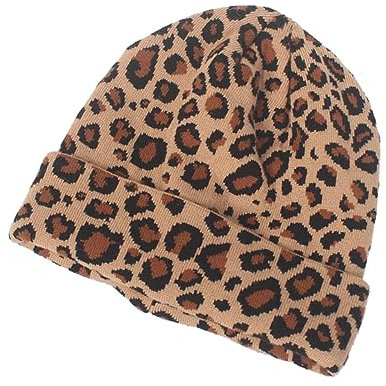 WATIIFUFU Damen Beanie Cap Warm Beanie Strickmütze Leopard Muster Herbst Winter Mode Warmer Doppelter Schutz Einheitsgröße Stretchgarn Für Stil Und Komfort