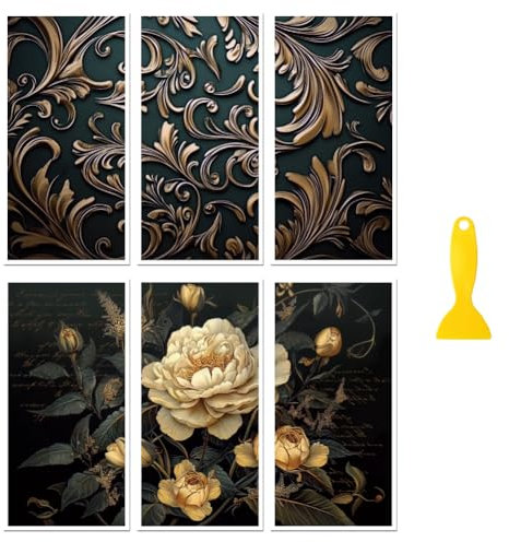 Peacoblue UV DTF Rub-On Transferfolie Möbel-Sticker Retro Blumen und Textur Muster 15x30cm, 3 Stk. Wasserfeste Deko-Transferaufkleber für Möbel Gläser Porzellan Wäscheschränke Kommoden Holz Kunststoff