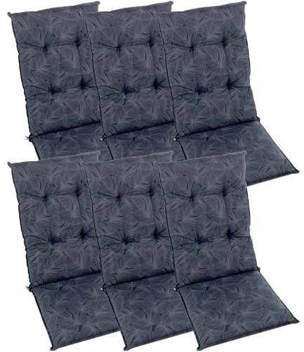 BURI 6X Gartenstuhlauflagen Hochlehner 115x50cm I extra 8cm Dicke Komfort Sitzauflagen I Made in Europe I Stuhlauflagen für Hochlehner Gartenstuhl I Polster für Gartenmöbel I Anthrazit