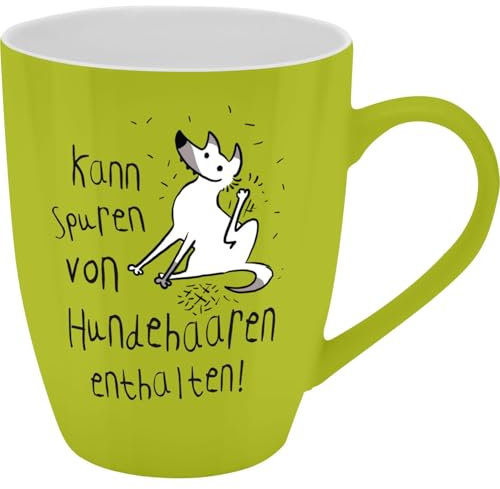 GRUSS & CO Becher mit Motiv Hundehaare | Tasse mit Spruch, New Bone China Porzellan, 35 cl, mit Geschenkbaderole | lustiges Geschenk, Geburtstag | 74216