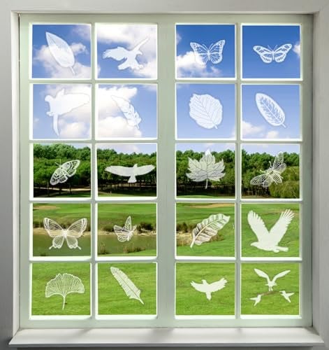 25 Stück Vogelaufkleber Gegen Vogelschlag, Fensterkleber Vogelschutz aus Hochwertigem PVC Transparente Anti-Kollisions-Sticker zur Vogelabwehr Wiederverwendbar