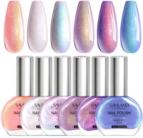 SAVILAND Farbe Artistry Nagellack Set: 6 Farben Quick Dry Non Gel Nail Polish 8ml Charm Pink Blue Gold Purple Ombre Fingernagel Lack 12-Free Vegan Nail Lacquer Kit Nail Art Home DIY