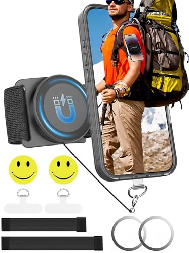 TOPGO [2 Generation Upgrad] Running Phone Holder for iPhone [360° Rotatable & Built-in Retractable Rope] Magnetic Wrist Phone Holder, Magsafe Armband for iPhone 17 Pro and Android (Black, 2 Straps)