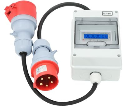 Etrhdfyts Mobiler Stromzähler für Steckdose 3 Phasen 16A 400V CEE-5-Polig-Stecker und Kupplung IP65 Wasserdicht Zwischenzähler-Strom Digitaler Stromzähler Drehstromzähler Steckdose Mobile Meter
