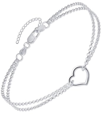 Amberta Bracelet de Cheville pour Femme en Argent Sterling 925 | Chaînes de Cheville Réglables d'Été Perles Coeur Bijoux Bohème