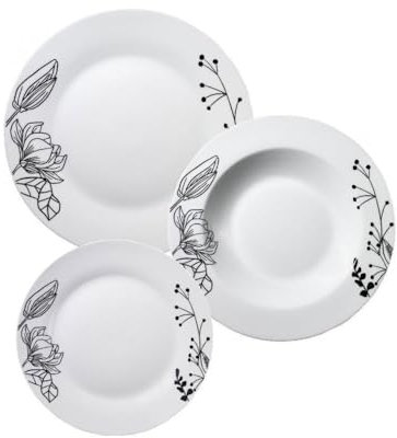 MMZ Magnolia Confezione Di Piatti 18 Pezzi In Porcellana Colore Bianco Con Fiori