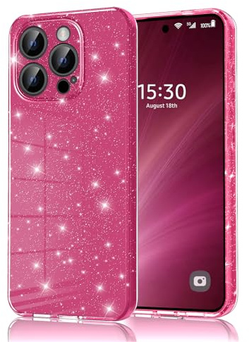 Eherui Cover per iPhone 16 Pro Max Glitter, Cover in Silicone TPU Anti-Impronte Digitale, Cover Protettiva Antiurto Sottile Antigraffio e Protezione Caduta per iPhone 16 Pro Max, Rosa Viola