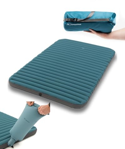 qeedo Compactmat Double Isomatte 2 Personen (200 x 127 x 10 cm) aufblasbare Camping-Matratze - kompakt & bequem (Soft-Touch-Oberfläche) - inkl. Packsack, Pumpsack & Reparatur-Set