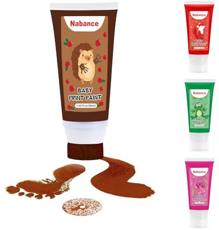 Nabance Fingerfarben Kinder Ungiftig mit Schwammaufsatz 50ml Fußabdruck Baby Farbe Fussabdruck Fingermalfarben Handabdruck Babysichere Abwaschbar für Baby Haustiere Andenken für Neugeborene Braun