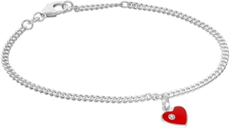 trendor Mädchen-Armband mit Herz-Anhänger Silber 925 Panzerarmband 21619 | Flachpanzerarmband aus Sterlingsilber, mit Herz-Anhänger mit Zirkonia, Kinderschmuck