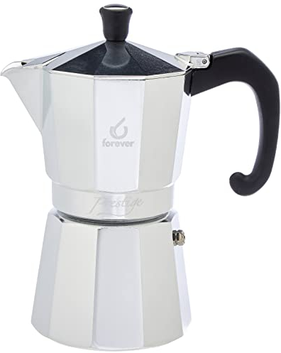 Caffettiera Moka 6 Tazze Alluminio, Miss Moka Prestige, Caffettiera Moka per Casa, Caffettiera Portatile per Viaggio, Tazze di Caffè, inclusa Guarnizione in Silicone