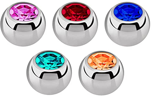 Modern Nature Piercingschmuck Piercing Verschluss Stahl Kugel Set, 5 x Steinkugeln in 1,2 x 3 mm