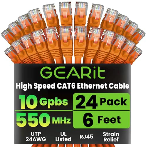 GearIT Cat 6 Ethernet Cable 6 ft (24-Pack) - Cat6 Patch Cable, Cat 6 Patch Cable, Cat6 Cable, Cat 6 Cable, Cat6 Ethernet Cable, Network Cable, Internet Cable - Orange 6 Feet