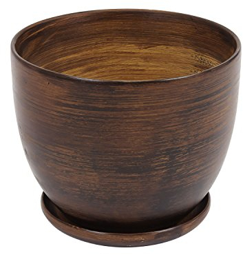 Keramik Keramiktopf Blumentopf Topf Übertopf D 215 mm Schale Holz Dekor rund