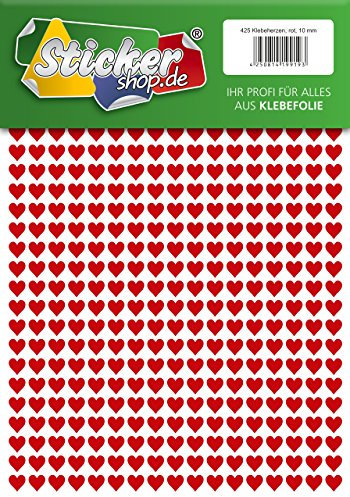 425 Klebeherzen, 10 mm, rot, aus PVC Folie, wetterfest, Herz Sticker Aufkleber
