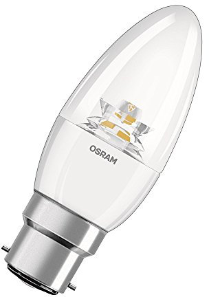 Osram – Lot de 6 ampoules bougie transparentes LED B40 avec variateur d'intensité 5,7 W = 40 W B22d Culot à baïonnette 827 Blanc chaud 220–240 V – 50/60 Hz