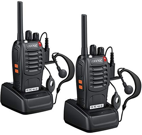 eSynic 2PCS Walkie Talkies de Larga Distancia con Auriculares Walkie-Talkie Profesional 16 Canales 1500mAh con Cargador USB Soporta VOX para Sobrevivir en el Campo Ciclisimo