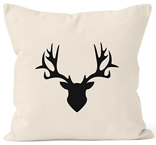 MoonWorks Kissenbezug Kissen-Hülle Deko-Kissen 40x40 Hirsch Geweih Baumwolle Natur 40cm x 40cm