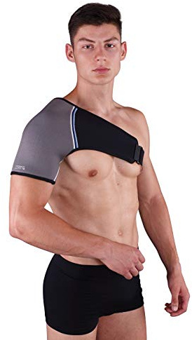 LOREY Verstellbare Schulterbandage für Frauen und Männer, Schulterstütze aus offenporigem Neopren, Schulter-Bandage für Stabilität und Unterstützung am Schultergelenk, Größe M, linke Schulter