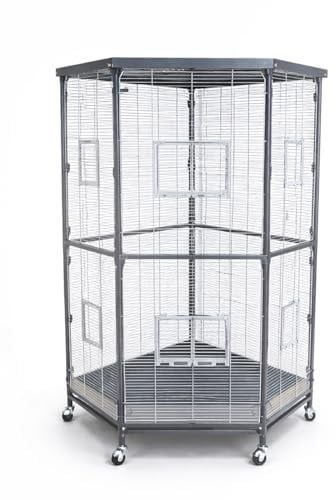 Montana Cages | Eck Voliere, Zimmervoliere, Käfig für Finken, Sittiche - Villa Esquina - Antik/Platinum | ca. 75 x 75 x 171