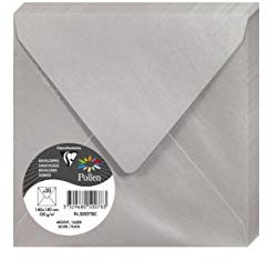 Clairefontaine - Ref 50078C - Pollen Iridescent Envelopes (Pack of 20) - 140 x 140mm in Size, 120gsm Paper, Suitable for Use with Inkjet or Laser Printers - Silver