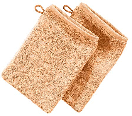 Möve Waschhandschuh 2er-Pack Quadretti Walk-Frottier apricot Größe 15x20 cm